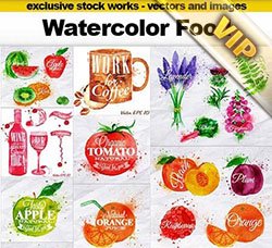 水彩效果的食物：Watercolor Food